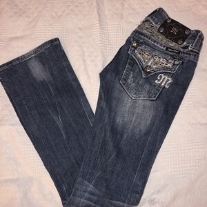 Miss Me Women's Boot Cut Jeans - Blue with Silver Accents